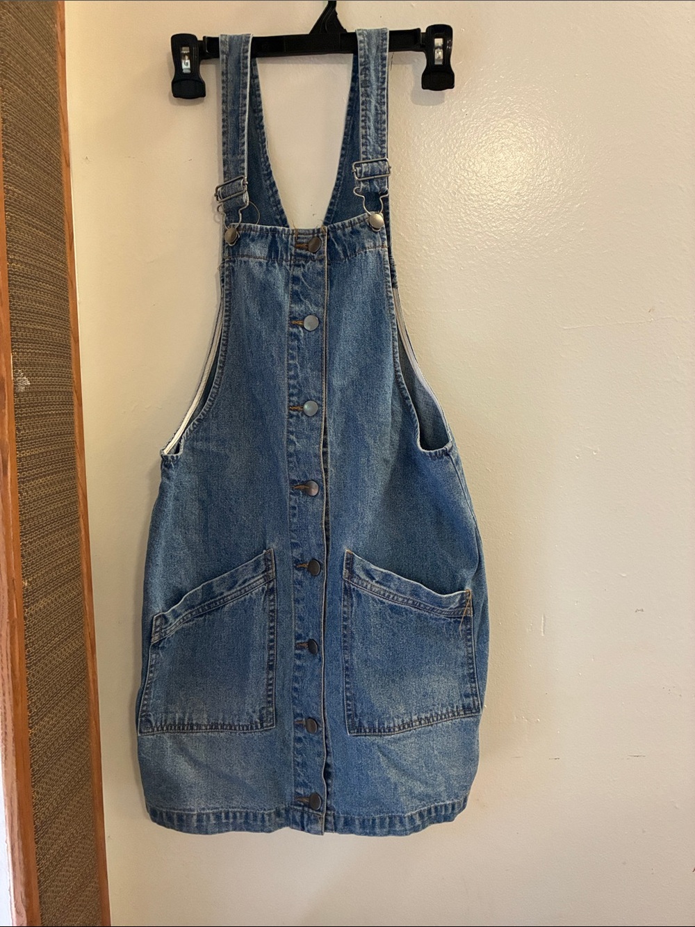 Denim Button-Front Overall Dress Romper - Blue